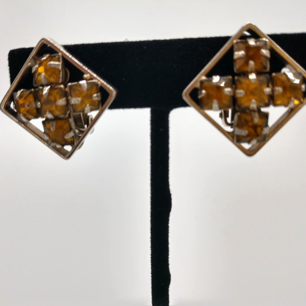 Vintage Sparkly Gold Color Clip On Earrings